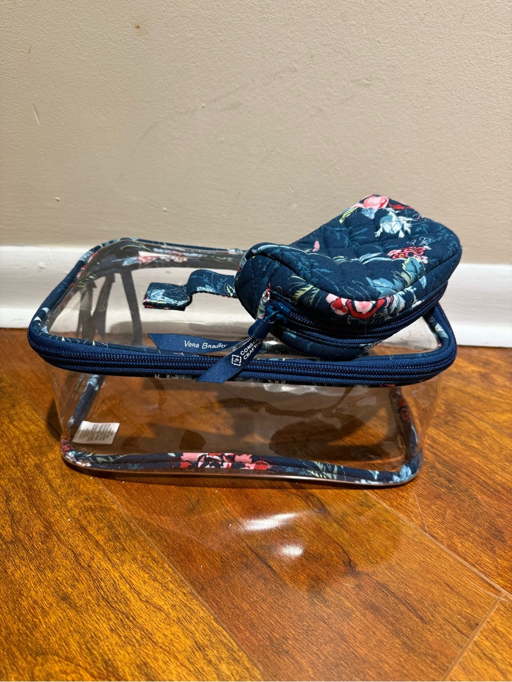 Vera Bradley Clear Cosmetic & Quilted Makeup Bag Set – Blue Floral Travel Case